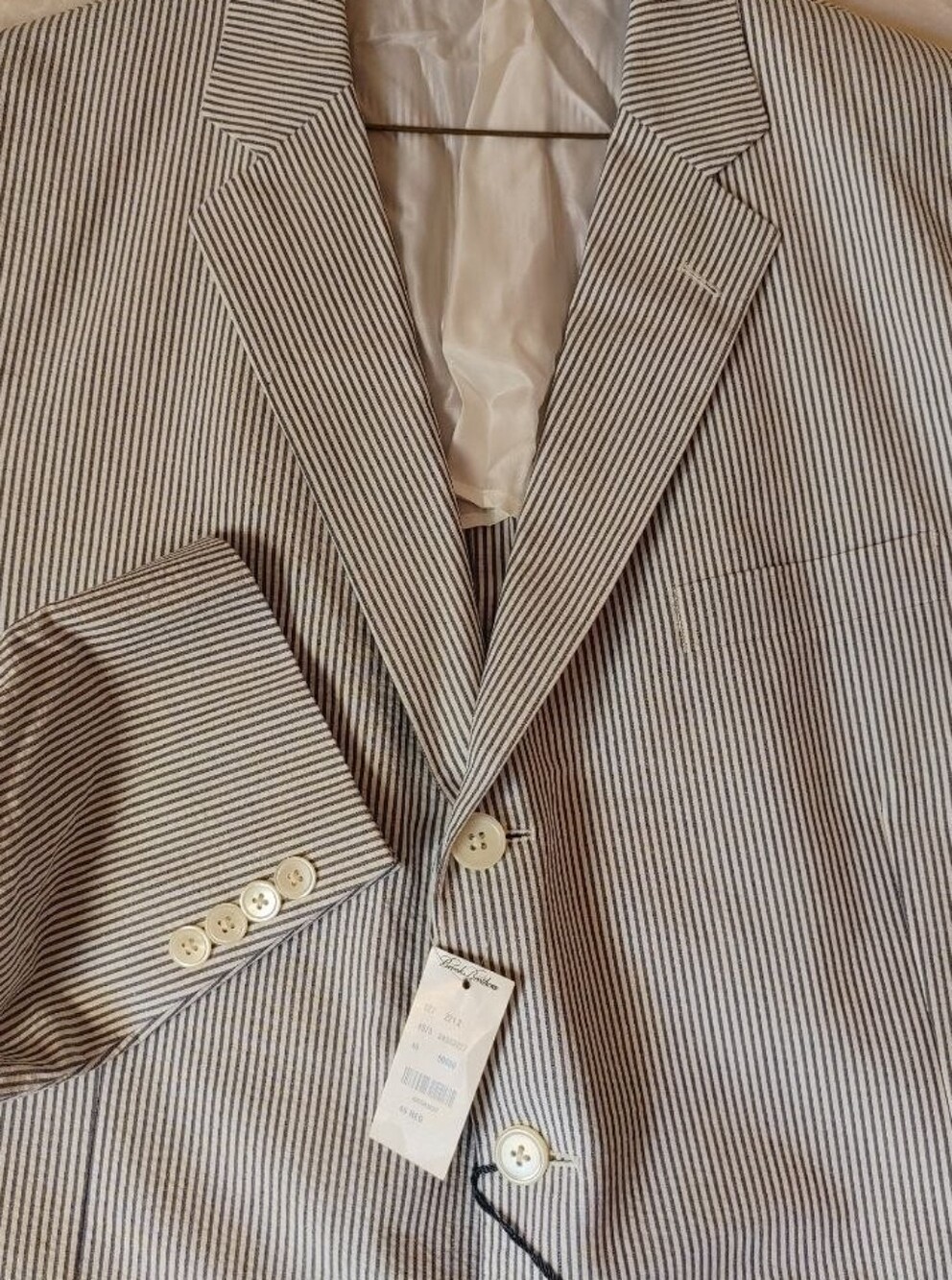 Brooks Brothers Suit Blazer/Jacket-346 Striped Three Button 100% Cotton Size 46